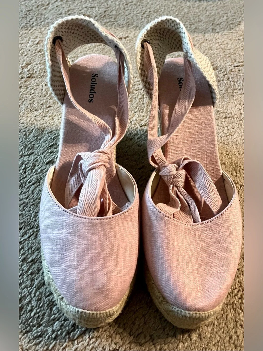 Soludos Blush Pink Espadrille Wedge Tie-Ankle Sandals NWOT